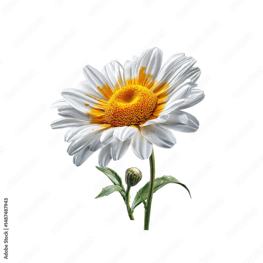 Fototapeta premium Close-up of a Single White Daisy with Yellow Center on white background