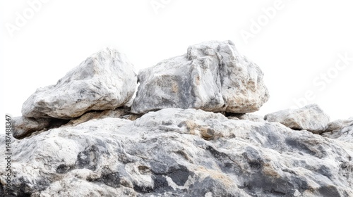 Rocky outcrop against white backdrop showcasing textured surface details
