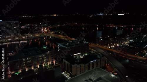 Pittsburgh City Downtown Pennsylvania PNC PARK Spring Summer Night Drone Aerial 4K