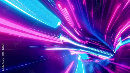 Abstract Neon Lightspeed Tunnel Vibrant Purple and Blue Energy Stream