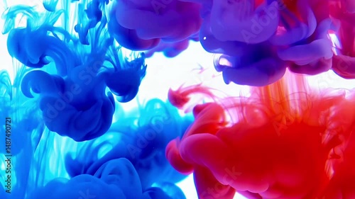 Abstract Colorful Ink Swirl Vibrant Blue, Red, and Purple Dye in Water