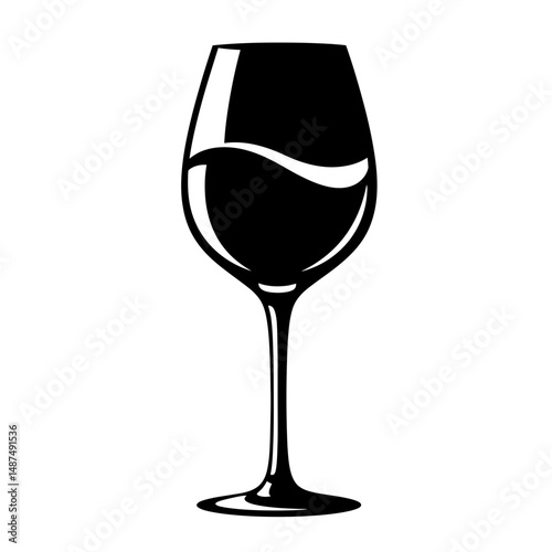 Elegant Glass of Wine: A simple silhouette of a stemmed wine glass, filled with dark liquid, presenting a classic image of sophistication.