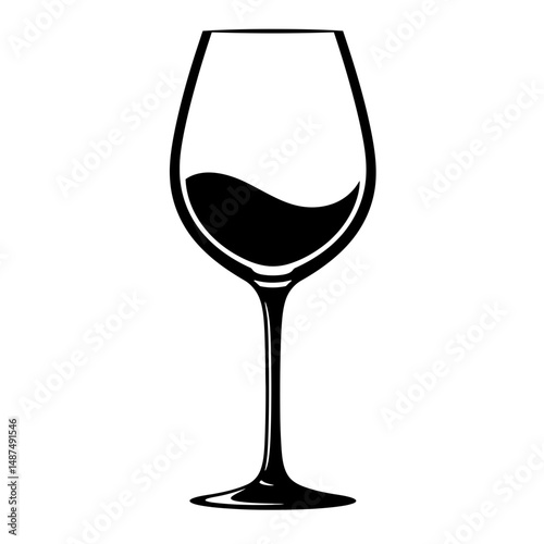 Elegant Wine Silhouette: A refined silhouette captures the essence of a filled wine glass, emphasizing the fluid form and the inviting allure of the drink. 