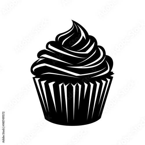 Delicious Cupcake Silhouette: A minimalist silhouette of a classic cupcake, its fluffy swirl of frosting perfectly contrasted against the dark backdrop, evoking a sense of indulgence.