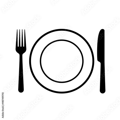 Minimalist Table Setting: A sleek, modern graphic showcases a simple table setting, featuring a pristine plate flanked by a fork and a knife.