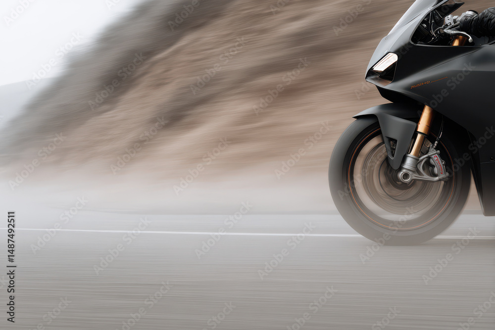 Fototapeta premium highperformance sports motorcycle on empty asphalt road focusing on intricate details like sleek design and shiny