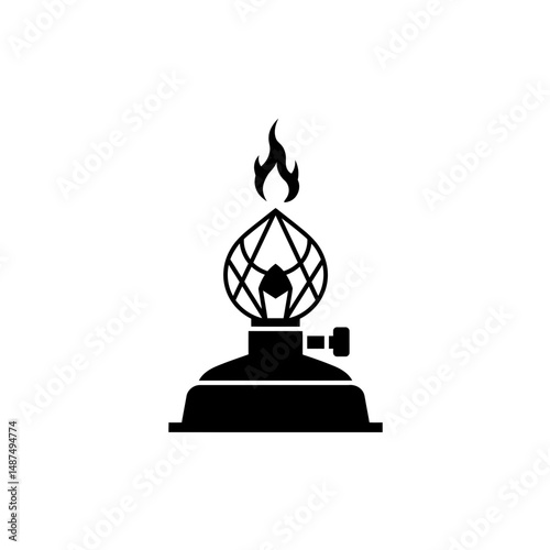Retro Kerosene Lamp Silhouette: A vintage kerosene lamp, rendered in a clean silhouette against a simple backdrop, emitting a vibrant flame, conjuring a sense of nostalgia and adventure.