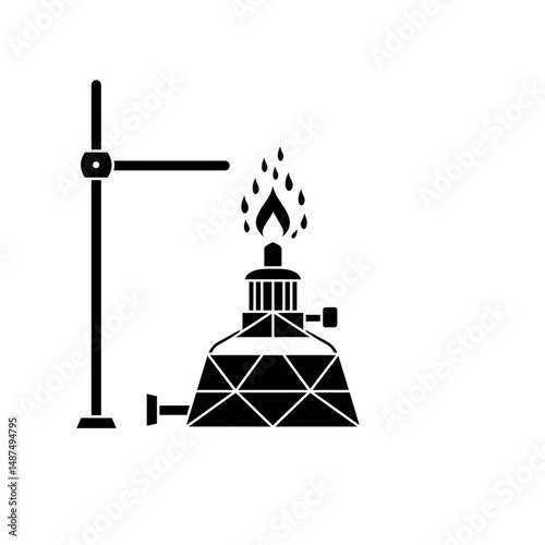 Spirit burner silhouette: A vector illustration of the scientific laboratory spirit burner, with an adjustable flame, isolated.