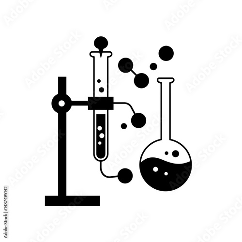 Lab Experiment Setup:  A simple, yet effective illustration of a chemistry experiment, featuring a test tube, flask, and stand. Ideal for educational purposes or scientific projects.