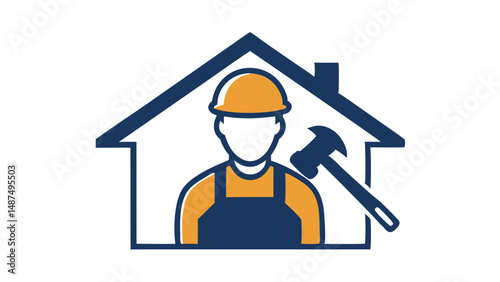 A dedicated handyman builds dreams one house at a time securing futures graphic logo with bold blue