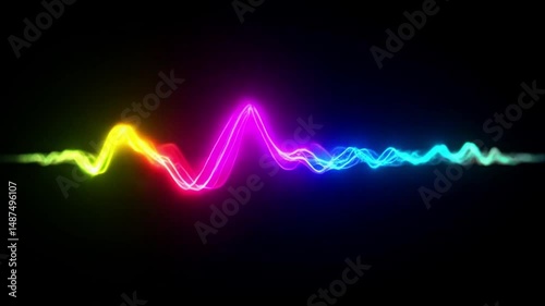 music wave up down light neon, Heartbeat EKG wave on a digital medical monitor displays the pulse rate as a line graph