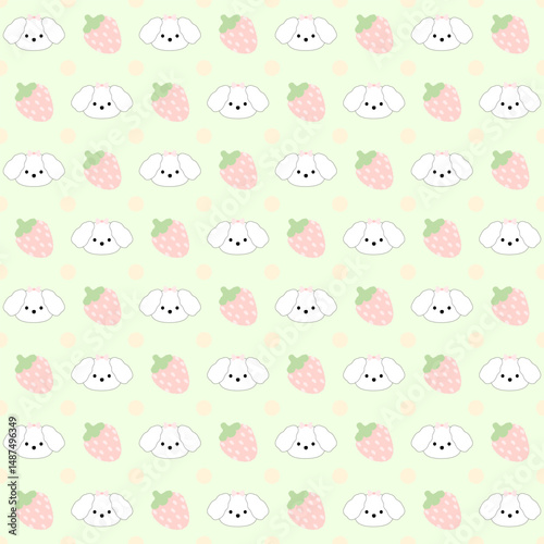 seamless background with puppy and strawberry