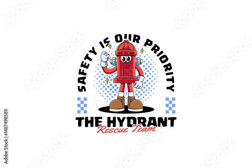 fire hydrant pillar extinguisher system retro cartoon character mascot illustration with standing and enthusiastic pose for firefighter, rescue worker, survivor team mascots and merchandise