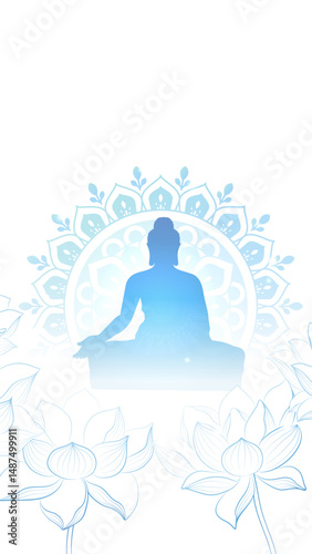 Elegant vertical illustration of Buddhist festival blue Buddha and lotus