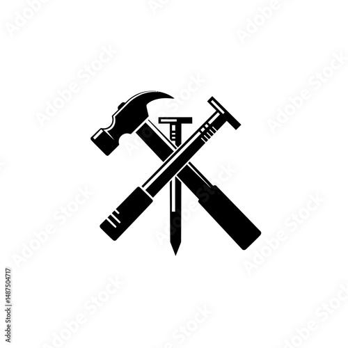 Hammering into Detail: A striking monochrome depiction of a hammer and nails, meticulously arranged, highlighting the precision and strength of tools in the realm of construction.
