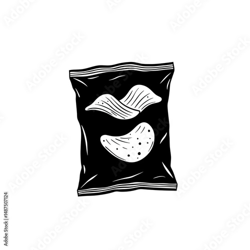 Snack Bag Silhouette: A minimalist monochrome illustration of a classic snack bag, evoking the simple joy of snacking.