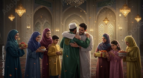 Happy Eid Mubarak Celebration with Traditional Lanterns and Festive Background