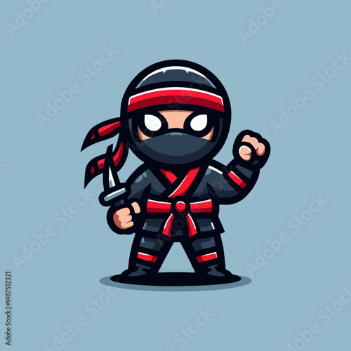 Ninja Mascot Avatar Design for Gaming Logo, Anime Character, Esport Emblem, Japan Shuriken Fighter, Warrior Assassin, Stealth Combat Hero, Badge Branding, Cute Cartoon Icon, Digital Art Illustration