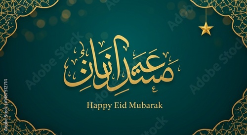 Happy Eid Mubarak Celebration with Traditional Lanterns and Festive Background