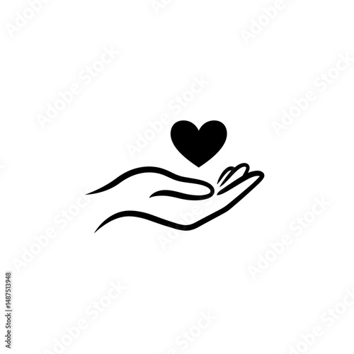Hand Holding Heart: Simple outline captures a hand tenderly cradling a heart, expressing themes of love, care, and compassion. The minimalist design adds to the emotion of giving and sharing.