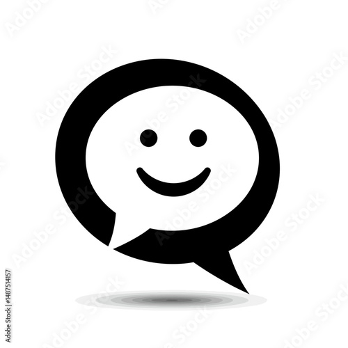 Smiling Chat Icon: A simple yet effective graphic showcasing a cheerful smiley face in a speech bubble, perfect for representing positive communication and digital interaction.