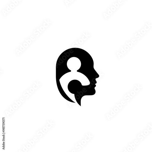 Mindful Silhouette: A minimalist silhouette of a head containing a person or mind, conveying concepts of thoughtfulness, introspection, and self-awareness.