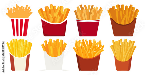 Set of French fries  Flat Vector Illustration on Transparent Background