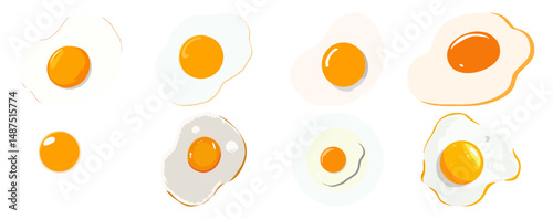 Set of  Fried egg Flat Vector Illustration on Transparent Background