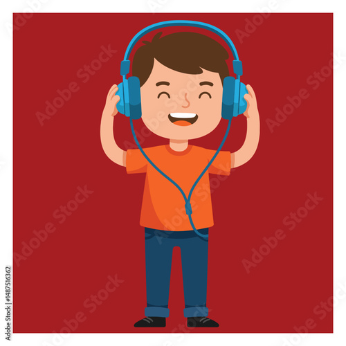 Happy little boys wearing headphones enjoying sound and expressing emotion boys listening to music in vibrant settings music loving happy boys

