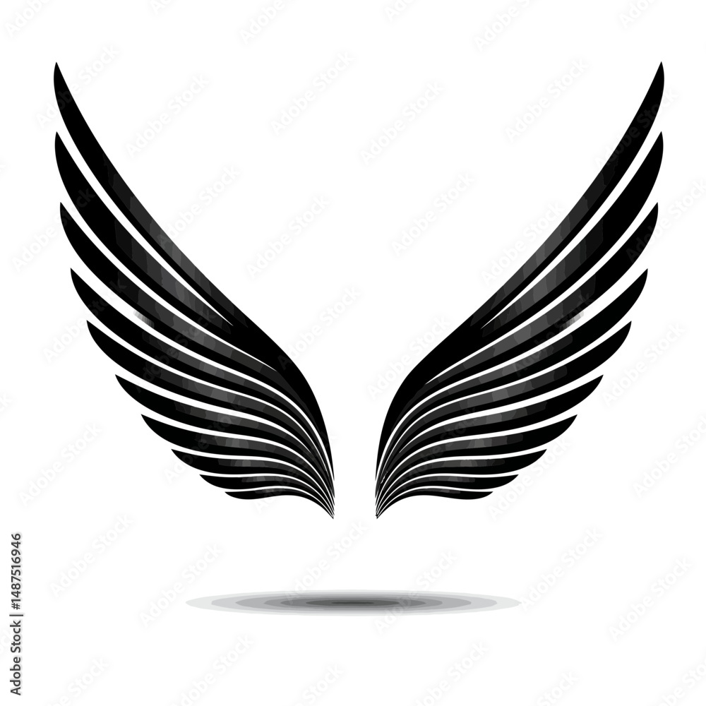 Obraz premium Soaring Silhouette: A graphic depiction of stylized wings, rendered in a sleek, monochromatic style, symbolizing freedom, aspiration, and the boundless potential of the human spirit.