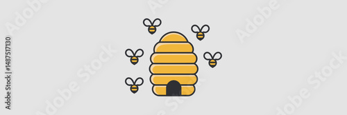 Vector icon of honeycomb-style beehive with bees – Suitable for agriculture logos, educational graphics, or beekeeping branding