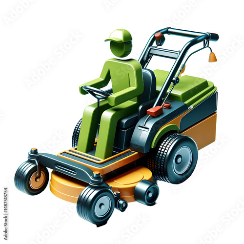 Zero-turn lawn mower lawn care logo 3D icon isolated on a white background
