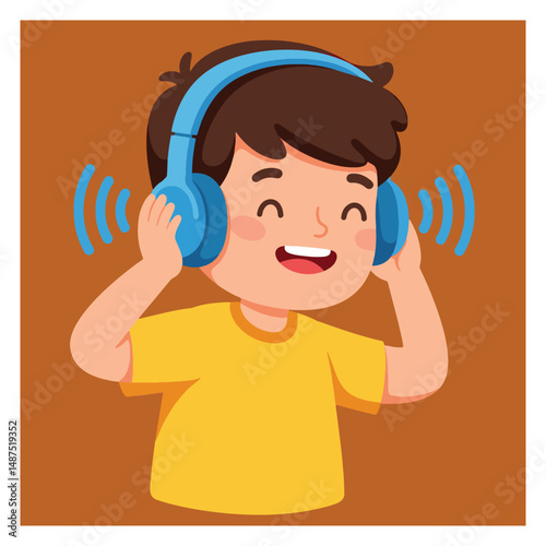 Music loving happy boys posing with large headphones bright backgrounds and energetic vibes perfect image of boys listening to music with joy

