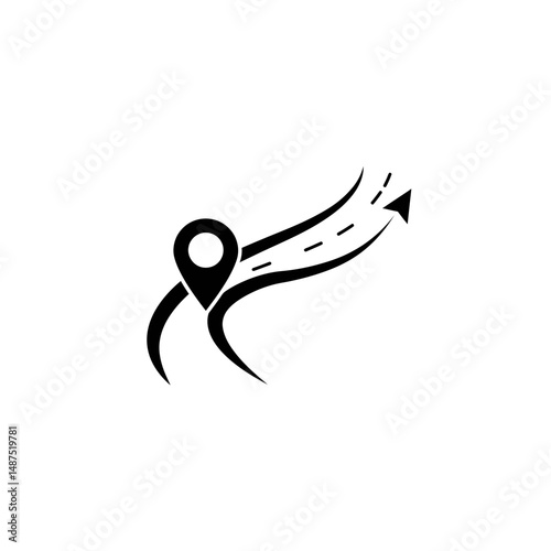 Road Trip Navigation Icon: A sleek, minimalist icon depicting a winding road leading to a destination marker, symbolizing journey, exploration, and navigation.
