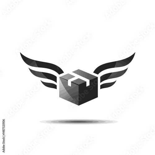 Fast Delivery Box: A sleek, modern logo of a box with dynamic wings, symbolizing speed and swift delivery. Capturing the essence of fast shipping.