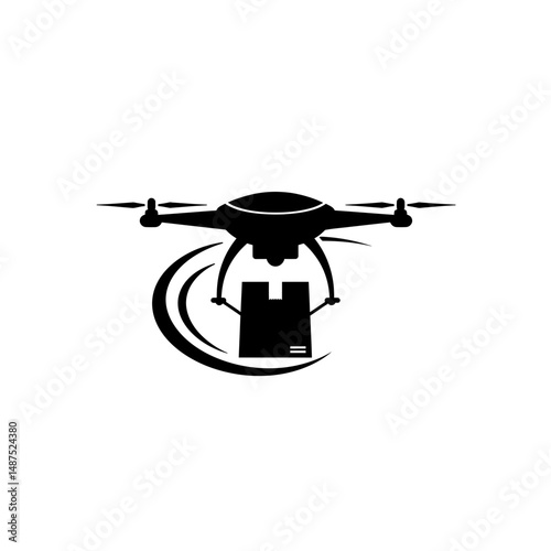 Drone Delivery Icon: A sleek, minimalist vector illustration of a drone delivering a package, embodying modern technology and efficient delivery service.