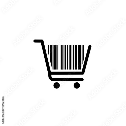 E-commerce Symbol: A minimalist yet impactful illustration of a shopping cart, ingeniously transformed with a barcode design, symbolizes the essence of modern e-commerce and retail transactions.