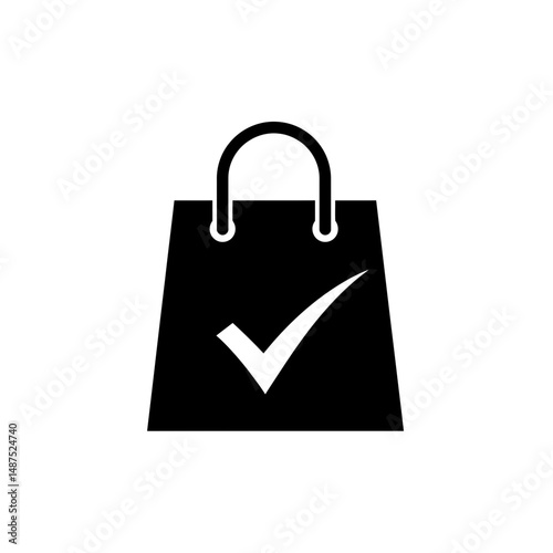 Checkout Shopping Bag: A minimalist and symbolic shopping bag design, a checkmark indicating a completed transaction, evoking the efficiency of online shopping and commerce. 