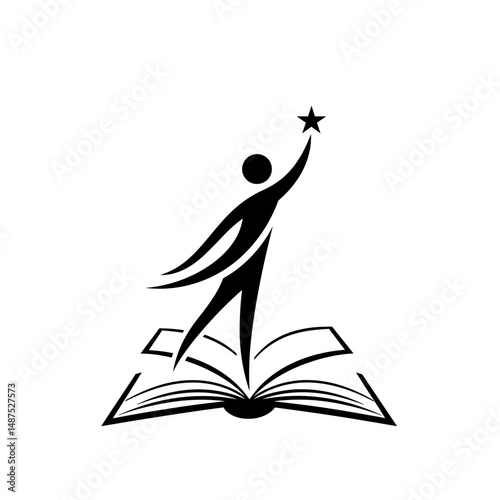Reaching for Knowledge: A stylized figure, a beacon of intellectual pursuit, reaching for a star rising from the pages of a book, set against a clean background.