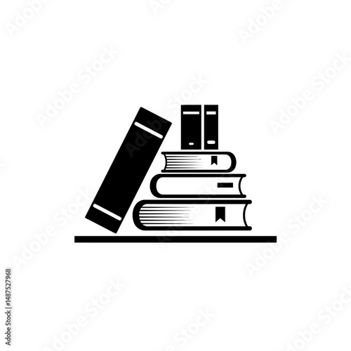 Book Stack Black and White: A minimalist black and white icon featuring a neat stack of books, symbolising knowledge, learning, and literature.