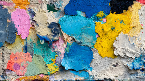 strokes intermingled with random paint splashes on raw canvas
