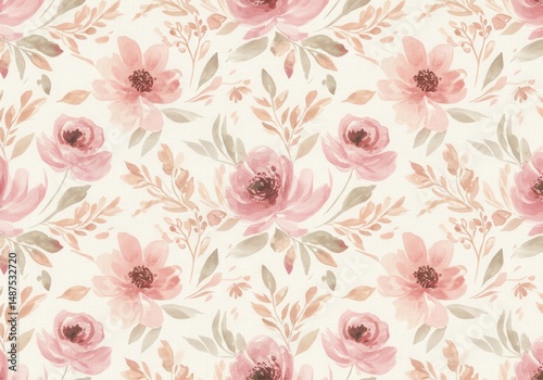 Wallpaper Mural Delicate Watercolor Floral Pattern Seamless Blush Pink and Beige Flowers Torontodigital.ca