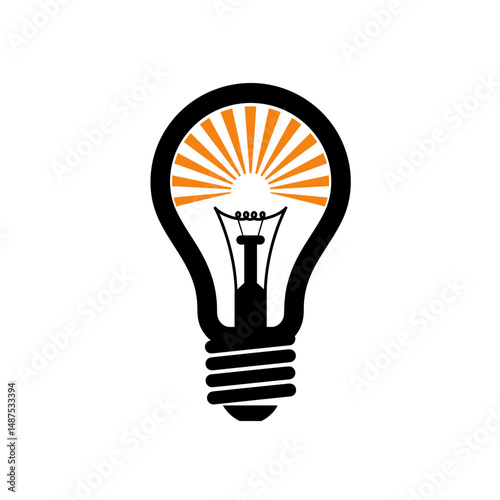 Bright Idea: A glowing orange sunbeam rises within a lightbulb, illuminating innovation and sparking imagination in a minimalistic graphic resource design.