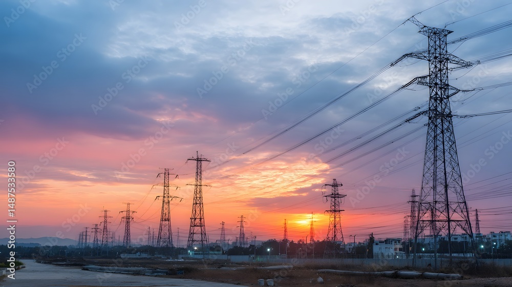 Electricity infrastructure under a dramatic sunset sky Electricity infrastructure under a dramatic sunset sky