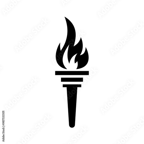 Burning Torch Silhouette: A striking black silhouette of a flaming torch against a clean background, symbolizing enlightenment, guidance, and the enduring flame of inspiration.