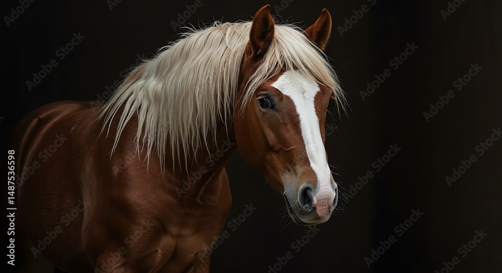 Obraz premium illustration of a beautiful pinto horse with a predominantly brown and white coat and a long, flowing blonde mane and tail
