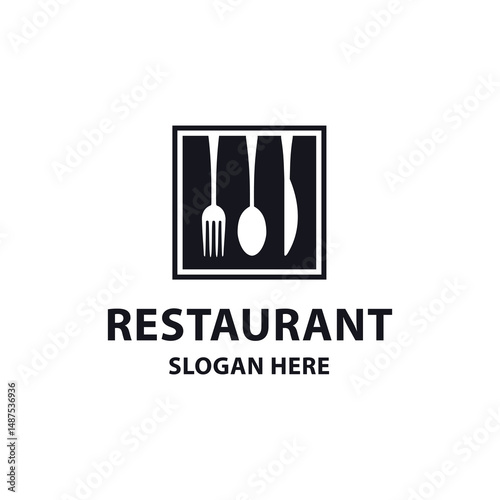 Restaurant logo design with spoon, knife and fork element