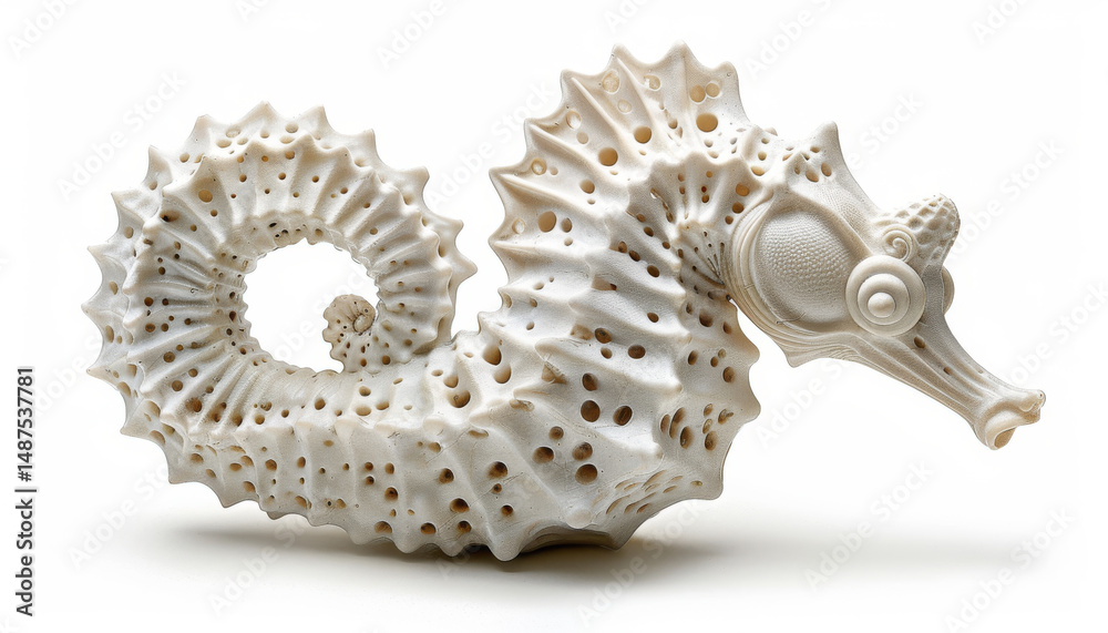 Obraz premium Delicate seahorse with curled tail showcases intricate details and textures, evoking sense of wonder and beauty in marine life. This unique object is perfect for nature enthusiasts