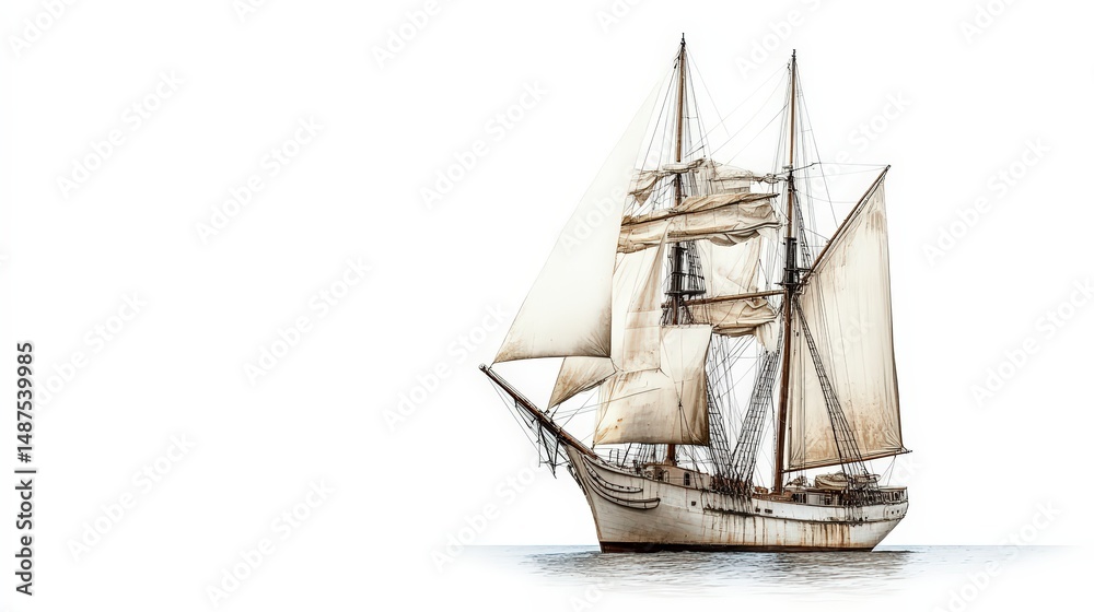 Obraz premium Vintage Tall Ship Illustration Sailing on a Tranquil Expanse of Water