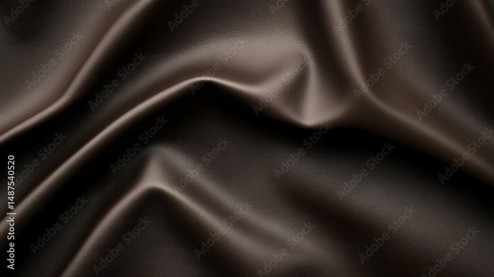 Fototapeta premium Dark brown textured fabric, softly draped.